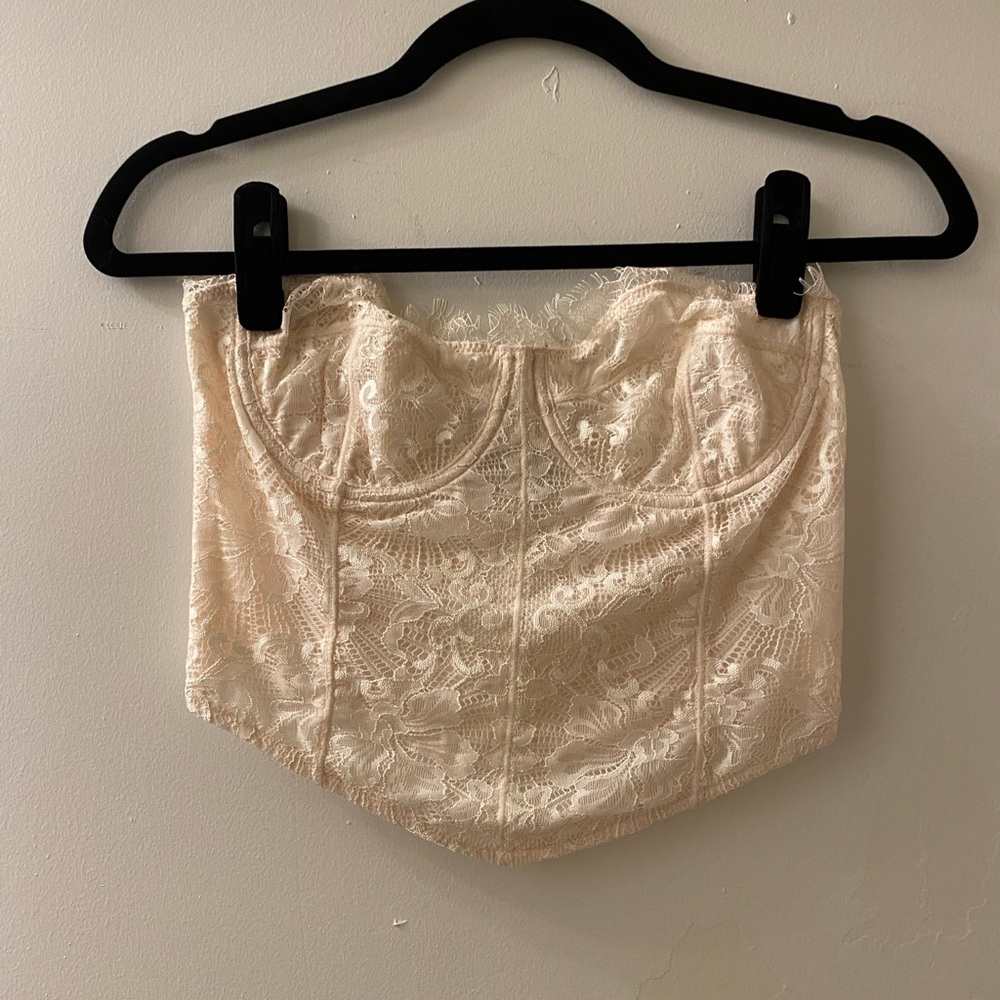 Free People Women's Cream Floral Lace Bustier Size S